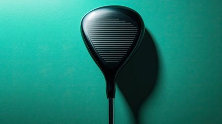 A sleek black golf driver is highlighted against a vibrant green background, emphasizing its modern design and functionality for sports enthusiasts.の素材