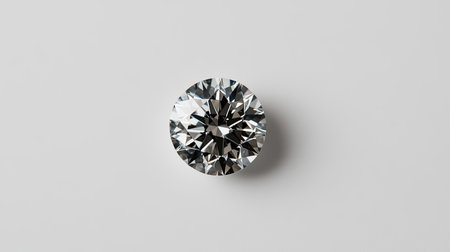 A stunning brilliant-cut diamond rests on a minimalist background, highlighting its exquisite clarity and sparkling brilliance. Perfect for luxury themes.の素材