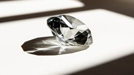 A stunning clear crystal gemstone rests gracefully on a soft surface, creating a beautiful interplay of light and shadow, perfect for elegant decor and jewelry themes.の素材