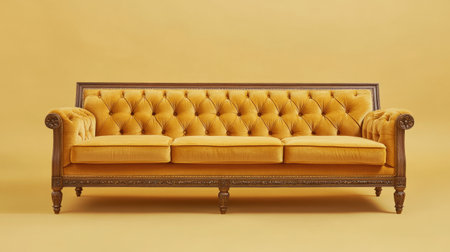 Discover the charm of this elegant vintage tufted sofa in a rich mustard yellow. Perfect for adding warmth and sophistication to any living space.の素材