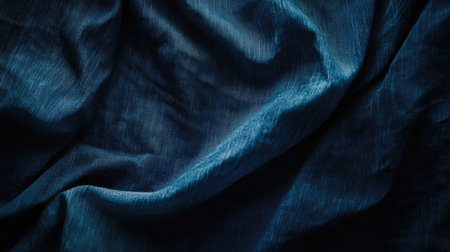 This image showcases a rich deep blue fabric with a smooth texture, highlighting soft waves and elegant drapery, ideal for creative and design use.の素材