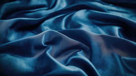 Discover the beauty of elegant blue satin fabric featuring soft curves and a shimmering surface, perfect for luxury design projects and stylish decor.の素材