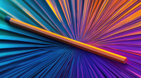 A captivating close-up image featuring a single pencil resting over colorful paper folds. This artistic representation highlights creativity and inspiration, perfect for projects related to arts and crafts.の素材