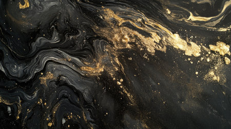 Beautiful abstract art featuring elegant swirls of black and gold, perfect for creative design projects, wallpapers, or modern aesthetics that inspire.の素材