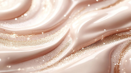 This image showcases a creamy texture with shimmering gold glitter set against a soft pink background. Ideal for beauty and cosmetic themes.の素材
