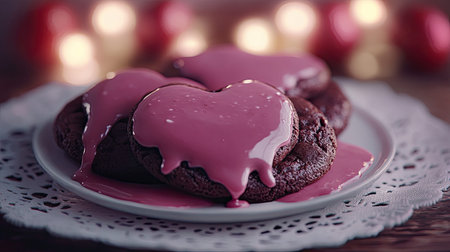 A stunning display of heart-shaped cookies covered in glossy pink icing, perfect for celebrations, showcasing sweetness, warmth, and delightful decoration.の素材