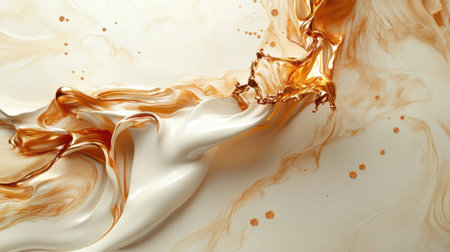 A captivating image showcasing the intricate swirl of cream and caramel liquids, creating a rich and smooth texture ideal for culinary themes and backgrounds.の素材
