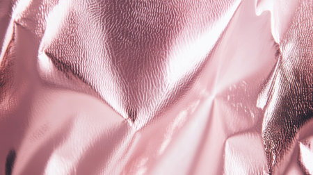 This image features a glossy rose gold foil texture with a crinkled surface, perfect for backgrounds or creative projects needing modern elegance and trends.の素材