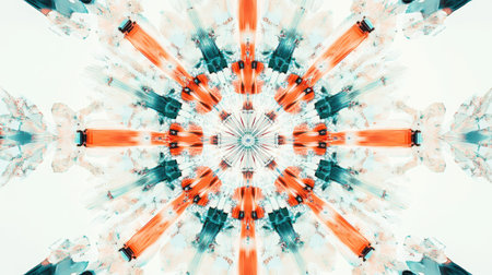 A striking abstract kaleidoscope pattern featuring vibrant colors and intricate designs, perfect for use in digital art projects and creative endeavors.の素材