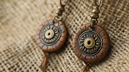 Beautiful vintage earrings featuring intricate designs, presented on a natural fabric backdrop, perfect for adding a touch of elegance to any outfit.の素材