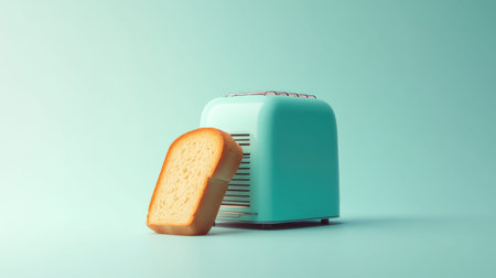 A vintage style toaster complements a freshly toasted slice of bread on a soft colored backdrop, perfect for capturing the essence of cozy breakfasts and culinary delights.の素材
