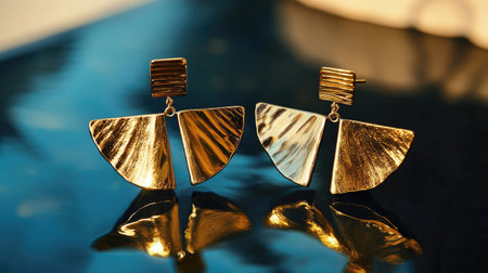 Discover the allure of these elegant gold earrings, showcasing a unique geometric design and a stunning reflective finish, perfect for any occasion.の素材