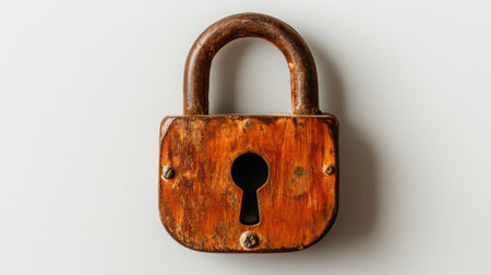 This vintage wooden padlock features an ornate design with a keyhole, symbolizing security and protection. Ideal for themes on safety and nostalgia.の素材