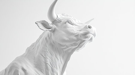 This striking white bull sculpture showcases intricate details and a powerful expression, perfect for enhancing modern spaces and evoking nature's magnificence.の素材