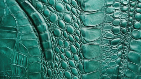 This image showcases a close-up of luxurious green leather, emphasizing intricate textures and natural shine, ideal for fashion and design projects.の素材