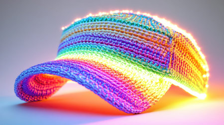 This vibrant LED crochet hat features a unique rainbow design, making it an eye-catching accessory for festivals, parties, and outdoor events.の素材