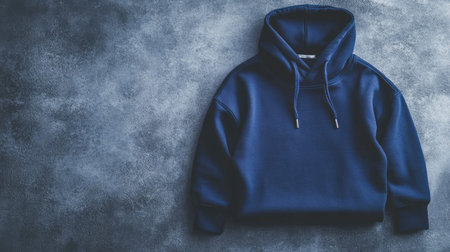 This image features a cozy navy blue hoodie displayed on a textured gray background, perfect for fashion and apparel marketing or design projects.の素材