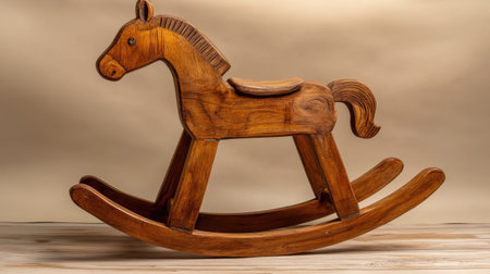 This beautiful vintage wooden rocking horse brings warmth and nostalgia, perfect for adding charm to childrenの素材