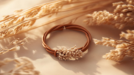 This elegant brown leather bracelet features charming dried flowers, perfect for adding a touch of bohemian style to any outfit or occasion.の素材