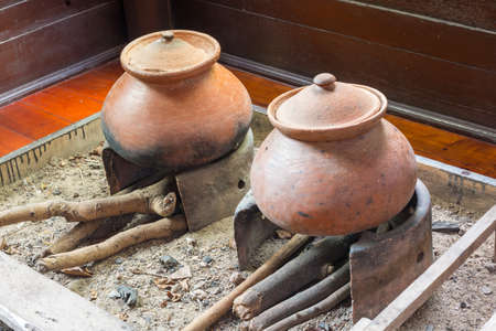 Kitchen pottery in the ancient people who do not use gas for cooking with firewood.の写真素材
