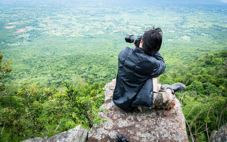 Photographer views with horror show courage.の写真素材