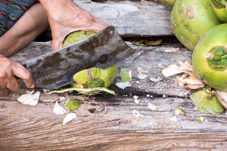 Finely chopped coconut using a knife.の写真素材