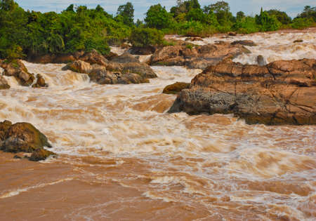 Li Phi waterfall, Southern Laosの写真素材