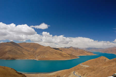 Yamdrok sacred lake in Tibet の写真素材