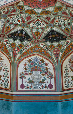 Flora decorative on wall in Amber fort, Indiaのeditorial素材
