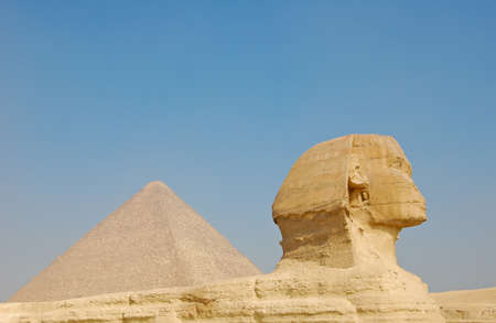 Sphinx and Pyramid of Giza, Egyptの写真素材