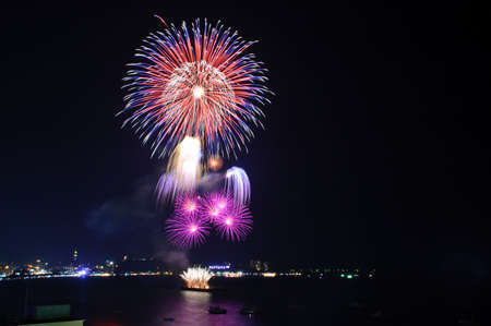Fireworks at Pattaya beach, Thailandの写真素材