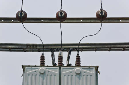 Electrical transformer with power linesの写真素材