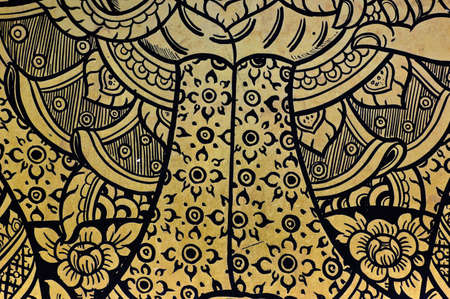 Tradition Thai art on temple door, Thailandのeditorial素材