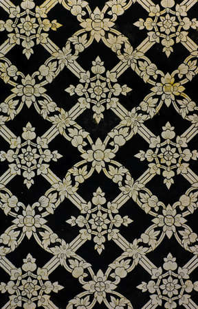 Tradition Thai floral pattern on temple wall, Thailandのeditorial素材