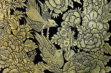 Traditional Thai painting on temple door, Thailandのeditorial素材