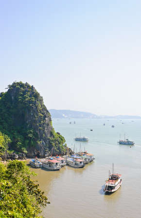 Tourist boats at Halong bay, Vietnamのeditorial素材