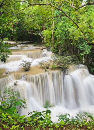 Huay Mae Khamin waterfall in tropical rainforest, Thailandの写真素材