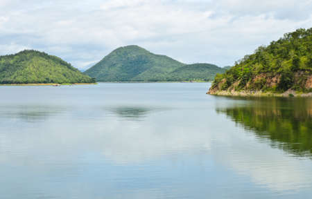 Scenic of green mountain in Srinakarin dam,Thailandの写真素材