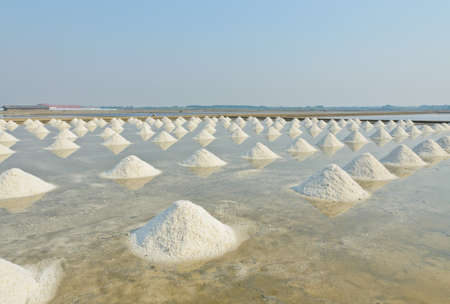 Sea salt piles in evaporation pond, Thailandの写真素材