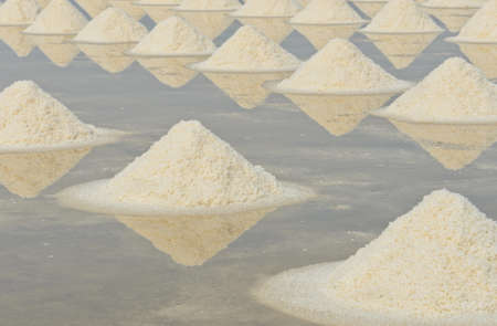 Sea salt piles in evaporation pond, Thailandの写真素材