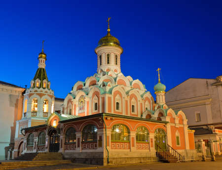 Night view of Kazan Cathedral at Red Squre in Moscow, Russiaの写真素材