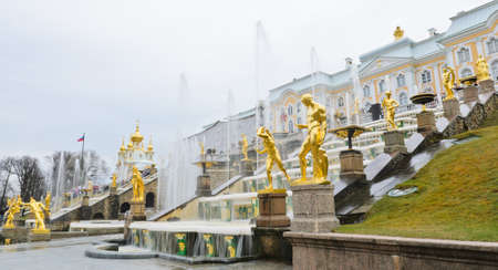 Grand Cascade and  fountain in Peterhof palace, Russiaのeditorial素材