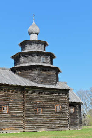 Wooden church in Vitoslavlitsy Museum of Wooden Architecture in Novgorod, Russiaの写真素材