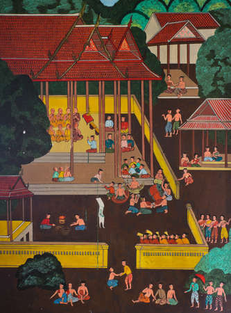 Thai painting of Thai people life in the pastのeditorial素材