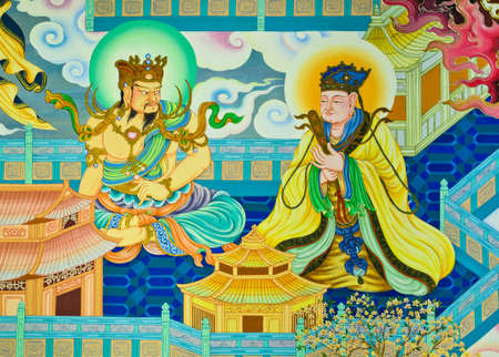Chinese mural on temple wall, Thailandのeditorial素材