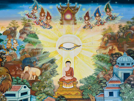 Thai Buddhist mural of life of Buddhaのeditorial素材