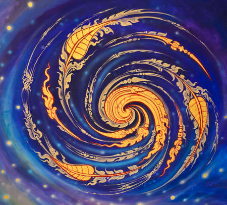 Beautiful Thai art on temple ceilingのeditorial素材