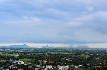 Aerial cityscape of Uthai Thani, Thailandの写真素材