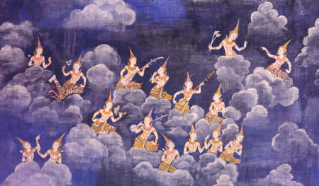 Native Thai mural painting on temple wallのeditorial素材