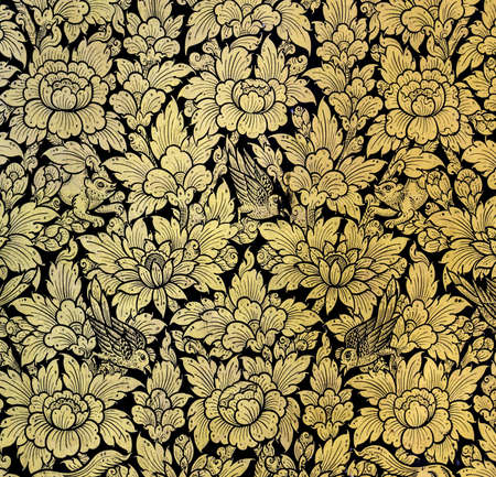 Thai traditional gold leaf paintingのeditorial素材